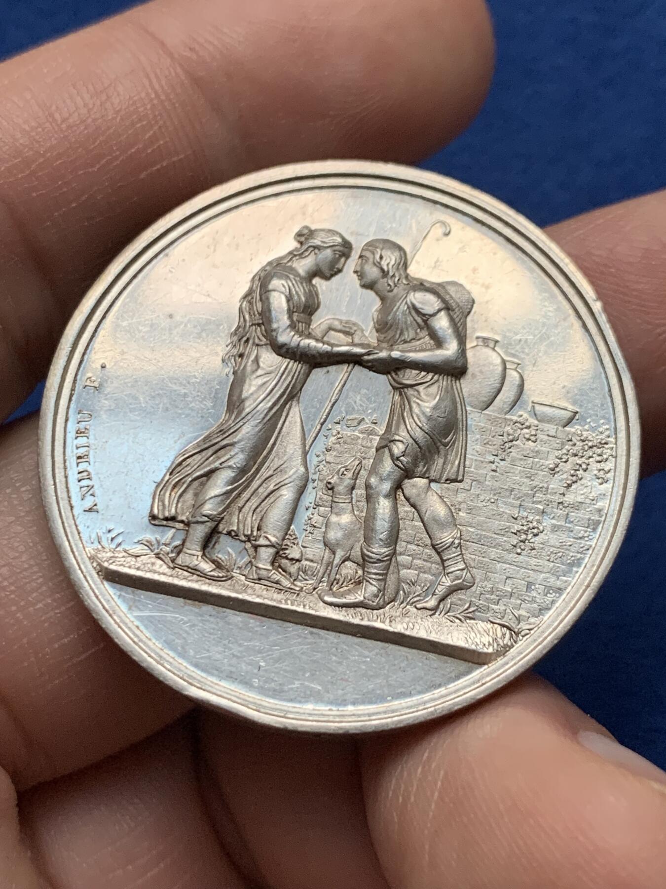 《竞宝斋》第440场 周日，周一，周二 3场连拍 （全场包邮） 法国婚姻与爱情纪念银章，22.58g，36mm，1842-1845船首边铭