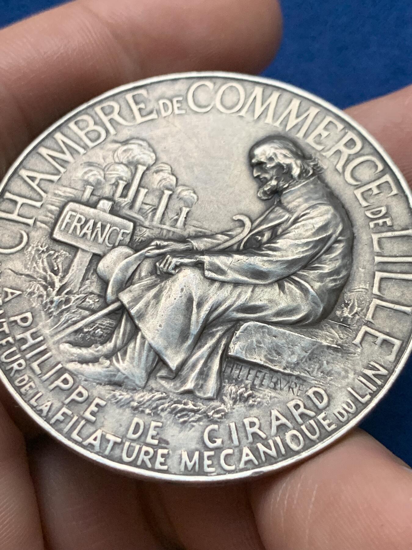 《竞宝斋》第440场 周日，周一，周二 3场连拍 （全场包邮） 法国里尔商会银章，46.58g，47mm，丰饶角1argent边铭，有轻磕