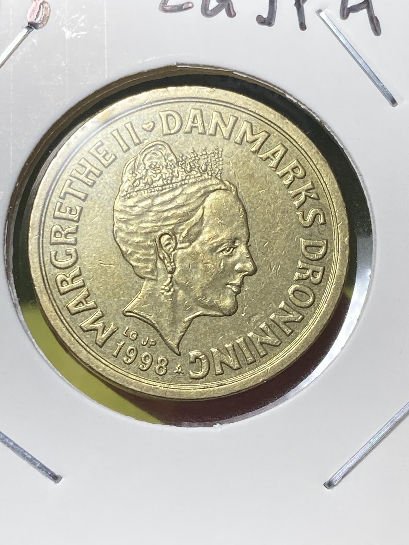 2025年第一百三十场(总第一百五十六场）外国好品纸夹散币场(免佣金) 丹麦🇩🇰1998年10克朗(玛格丽特二世第三版，LG; JP; A版)