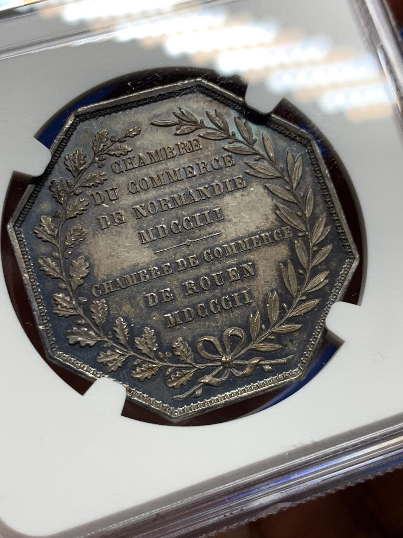 《竞宝斋》第440场 周日，周一，周二 3场连拍 （全场包邮） NGC MS63 法国鲁昂商会八角银质代币