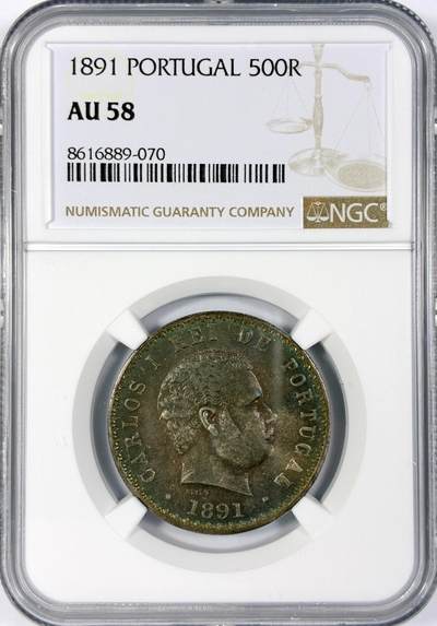 【雨安】【世界币章116期-评级币专场】2025-11-22 周六 19:30 保真【直播拍卖】 - [评级欧洲] Portugal 葡萄牙 500瑞斯 1891年 卡洛斯一世  NGC-AU58