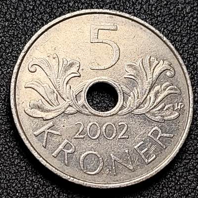 泉币菌-第131场-精品福利场 - 2002年 挪威5克朗硬币 中孔币 26mm