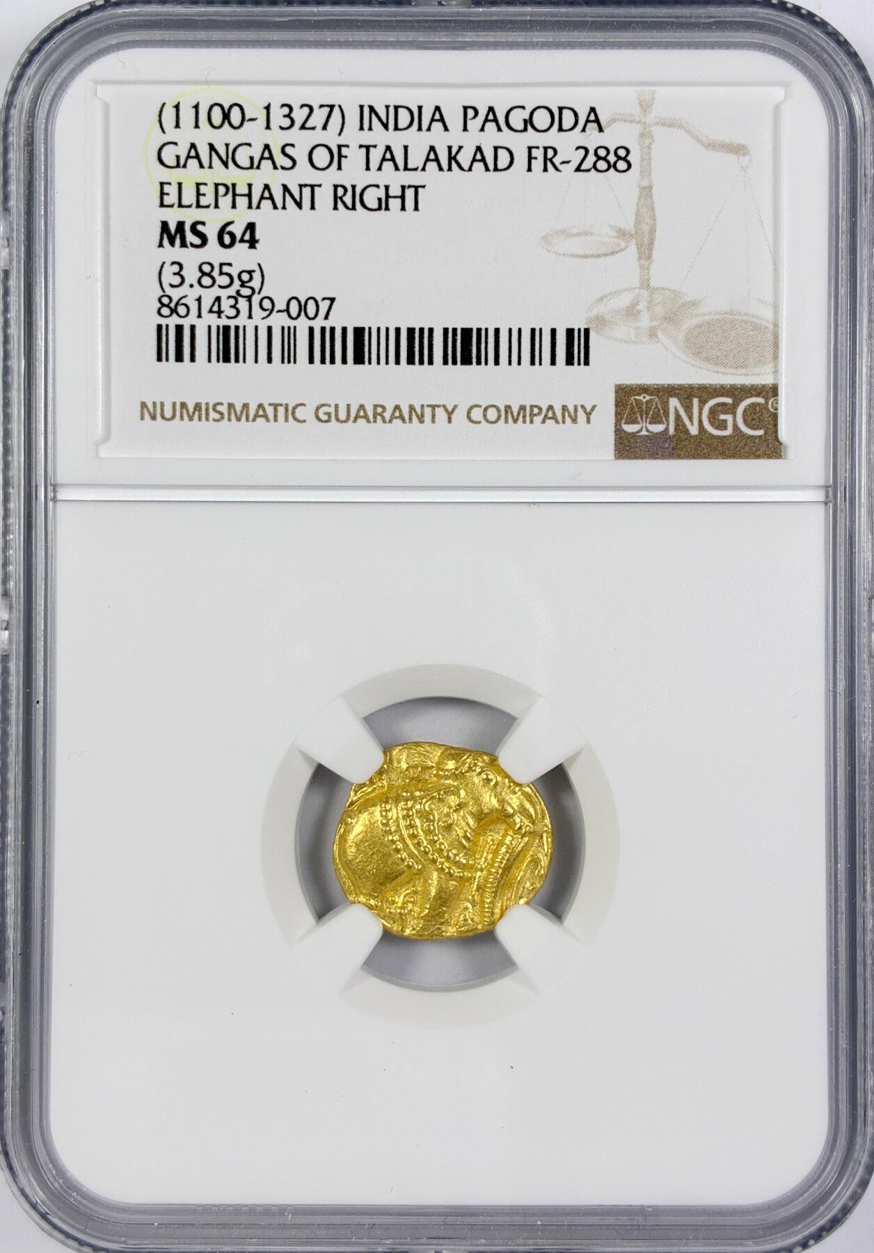 【雨安】【世界币章116期-评级币专场】2025-11-22 周六 19:30 保真【直播拍卖】 [金币] India 印度 西恒伽王朝 大象  NGC-MS64 少见高分