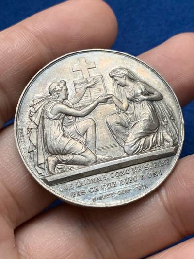 《竞宝斋》第440场 周日，周一，周二 3场连拍 （全场包邮） - 法国婚姻与爱情纪念银章，24.58g，39mm，丰饶角边铭