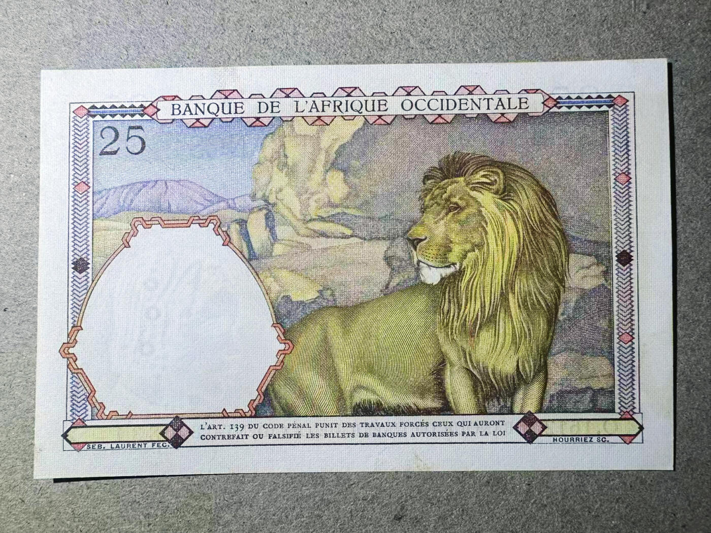 【Blue Auction】世界纸币精拍第752期——18级TOP拍卖/信誉/品质/专业/高效💫 【无47】法属西非 1939年25法郎 大金狮 UNC-无针孔