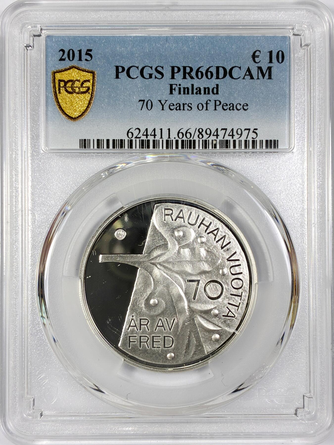 【雨安】【世界币章116期-评级币专场】2025-11-22 周六 19:30 保真【直播拍卖】 [评级欧元] Finland 欧元 芬兰 10欧元 2015年 和平70周年 PCGS-PR66DCAM