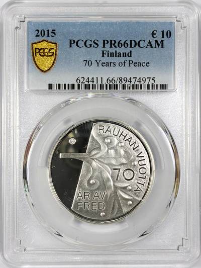 【雨安】【世界币章116期-评级币专场】2025-11-22 周六 19:30 保真【直播拍卖】 - [评级欧元] Finland 欧元 芬兰 10欧元 2015年 和平70周年 PCGS-PR66DCAM