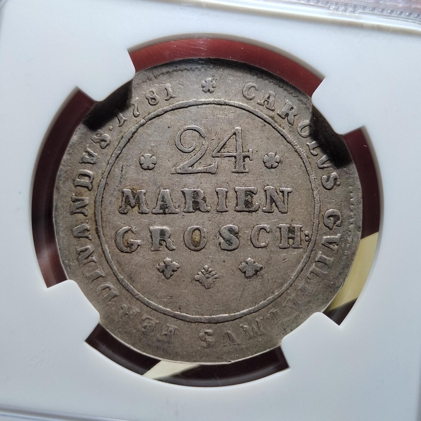 中外钱币第五场 NGC-VF25德国1781年野人银币24格罗申