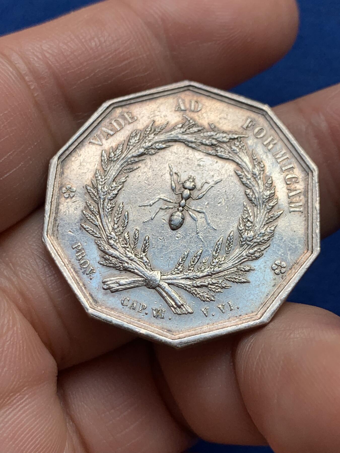 《竞宝斋》第440场 周日，周一，周二 3场连拍 （全场包邮） 法国十角银章，里昂储蓄银行，16.02g，32.7mm，丰饶角边铭