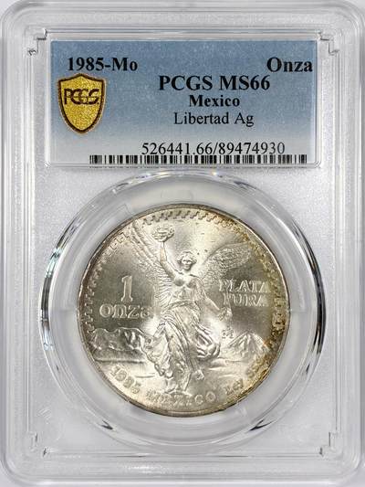 【雨安】【世界币章116期-评级币专场】2025-11-22 周六 19:30 保真【直播拍卖】 - [评级现代] Mexico 墨西哥 投资银 自由女神 1盎司 1985年  PCGS-MS66