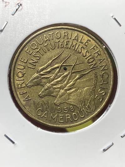2025年第一百三十场(总第一百五十六场）外国好品纸夹散币场(免佣金) - 少见原光好品–法属赤道非洲喀麦隆1958单年份25法郎(套币最大面值)