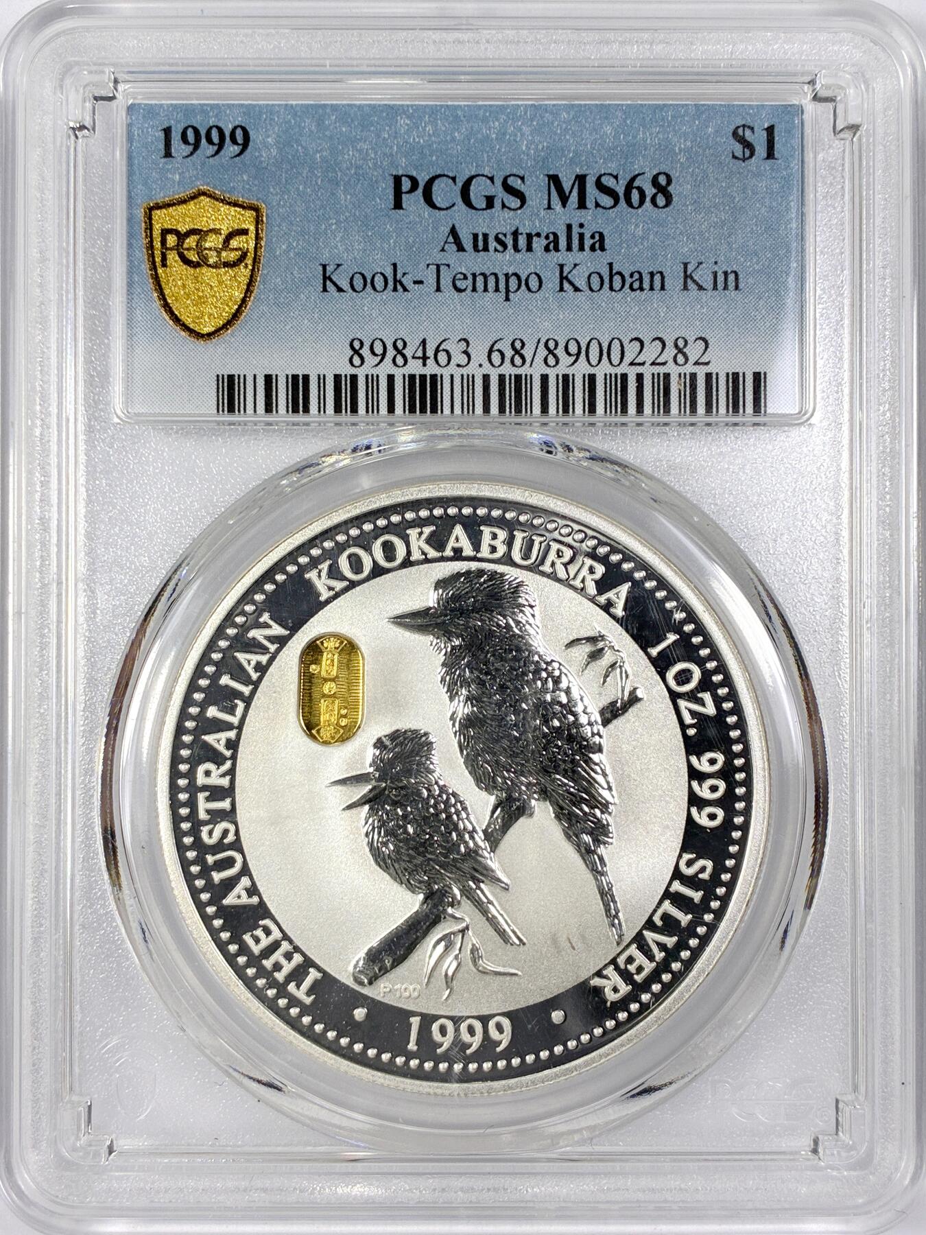 【雨安】【世界币章116期-评级币专场】2025-11-22 周六 19:30 保真【直播拍卖】 [评级现代] Australia 澳大利亚 投资银 笑翠鸟 1盎司 1999年 日本判金版  PCGS-MS68