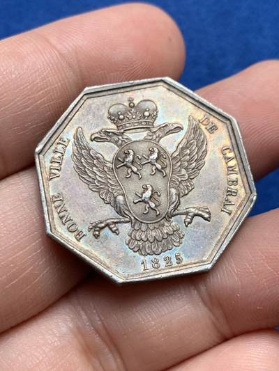 《竞宝斋》第440场 周日，周一，周二 3场连拍 （全场包邮） - 法国查理十世头像康布雷商会八角银质代币，12.81g，30.2mm，早期无边铭，边有轻磕