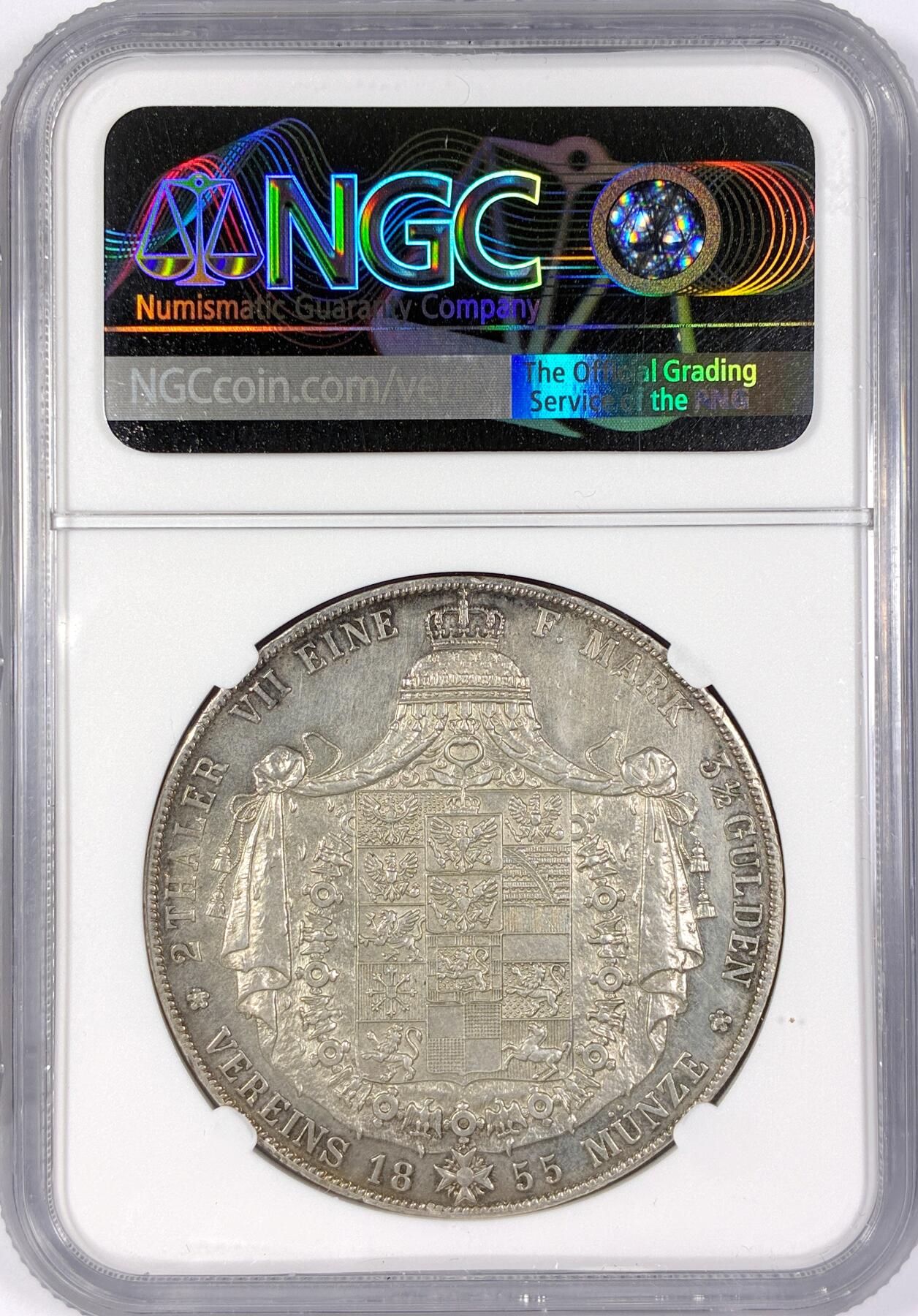 【雨安】【世界币章116期-评级币专场】2025-11-22 周六 19:30 保真【直播拍卖】 [评级德国] Germany 德国 德意志 2泰勒 Prussia普鲁士 Thun.259 KM#0467 (1853-1856) 腓特烈·威廉四世.洋葱头 1855年  NGC-UNC