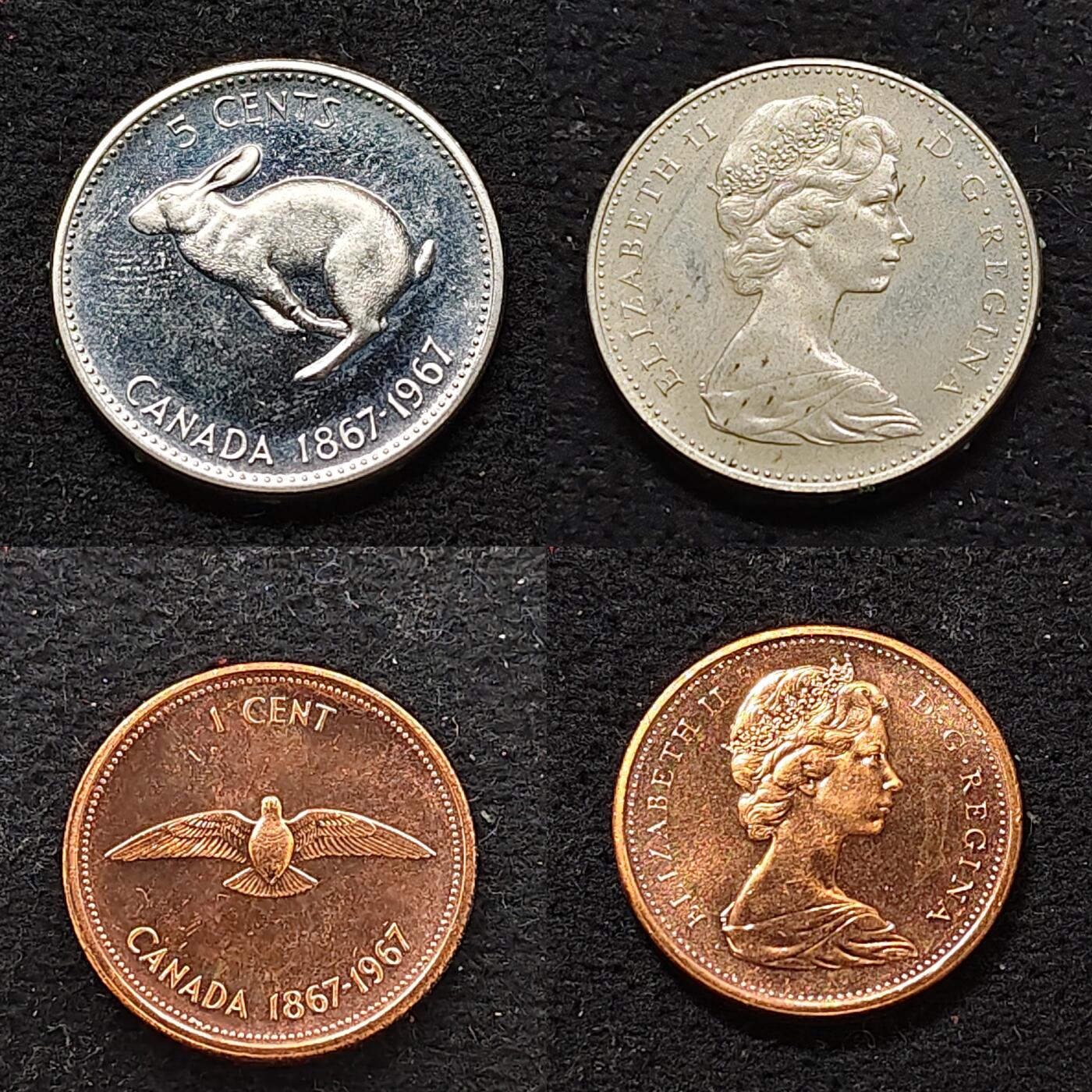 【全场包邮】纯粹捡漏拍479场（免费代拍第16场） 加拿大1967年联邦百年4银1镍1铜纪念套币6枚全套