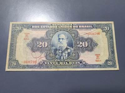 11月21号晚上8点 外国纸币自动截拍第61场 - 巴西老版 签字版1931年20克鲁塞罗 原票美品