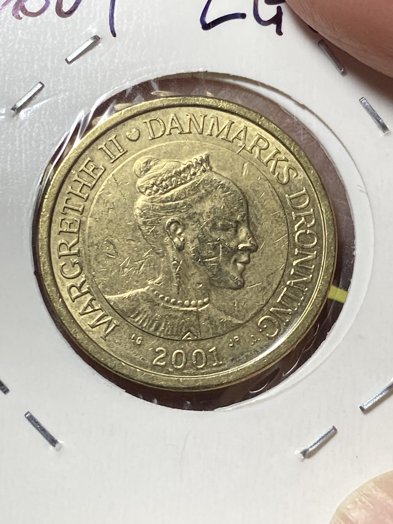 2025年第一百三十场(总第一百五十六场）外国好品纸夹散币场(免佣金) 丹麦🇩🇰2001年10克朗(玛格丽特二世第四版，LG; JP; A版)