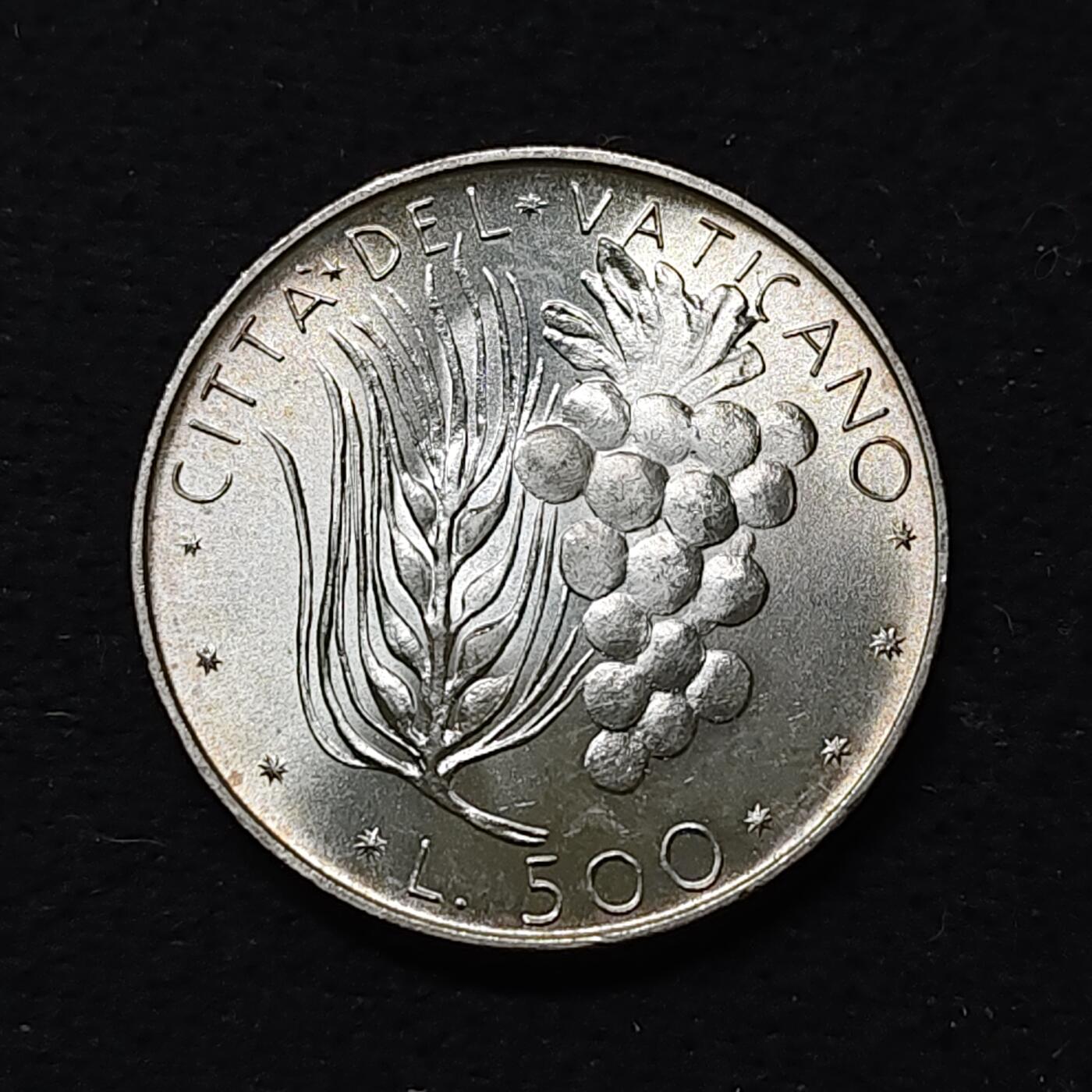 【全场包邮】纯粹捡漏拍479场（免费代拍第16场） 梵蒂冈1972年500里拉（29.3毫米11克）银币