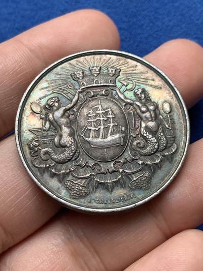 《竞宝斋》第440场 周日，周一，周二 3场连拍 （全场包邮） - 法国迪耶普商业法庭银质代币，24.27g，38.2mm，蜜蜂边铭