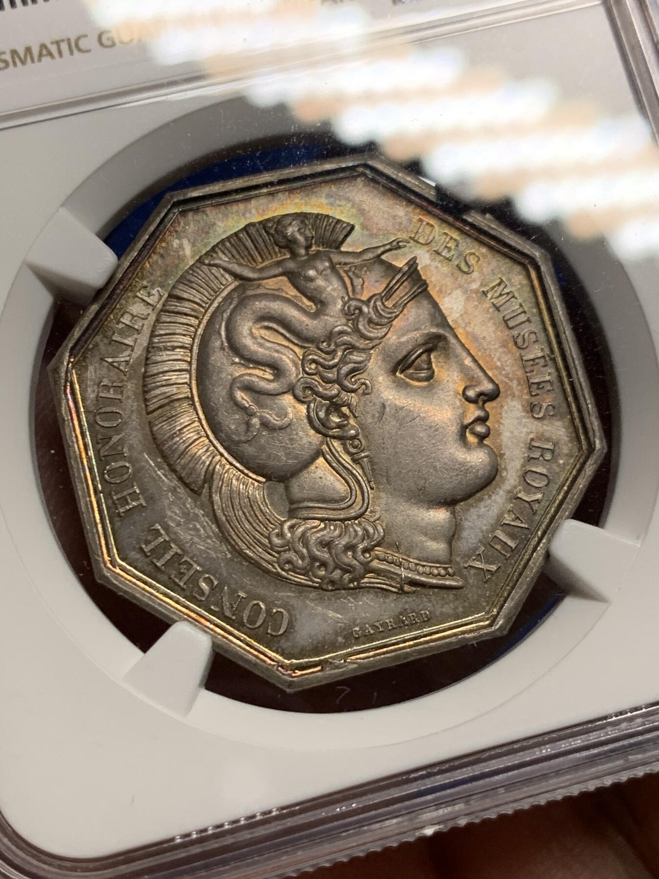 《竞宝斋》第440场 周日，周一，周二 3场连拍 （全场包邮） NGC MS64 法国Dubois＆Gayrard 查理十世头像皇家博物馆八角银质代币，1832年以前无边铭