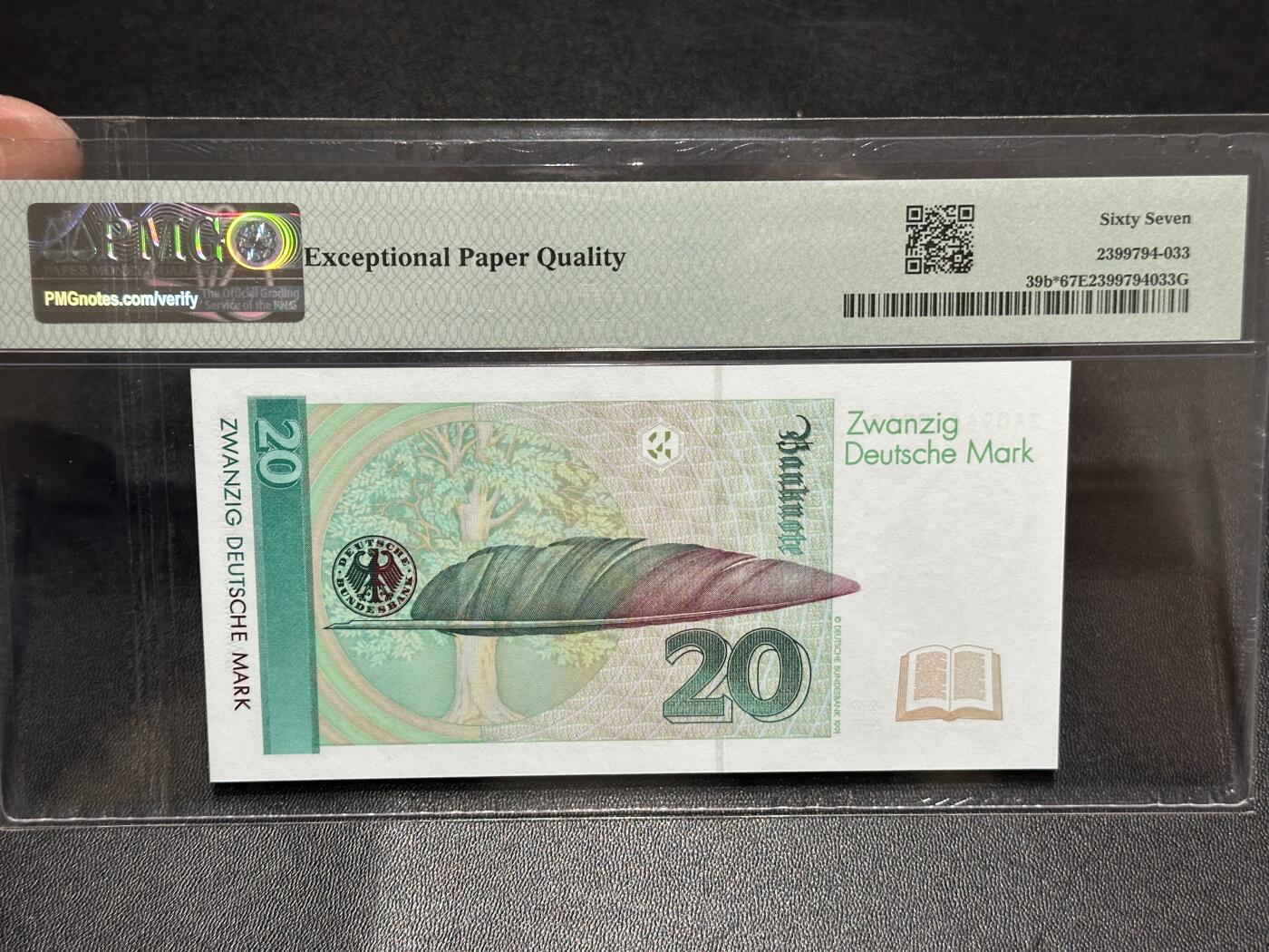 《外钞收藏家》第五百八十六期（品种丰富、精品多）（本平台长期征集拍品、欢迎藏友们联系合作） 1993年德国末版20马克 补号 PMG67