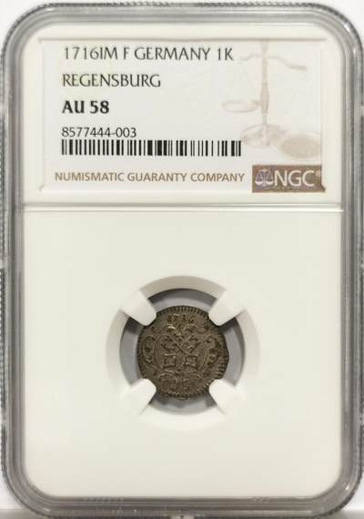 博洋堂世界钱币拍卖第147期（全场包邮） - NGC AU58 德国雷根斯堡1716年1克鲁泽银币