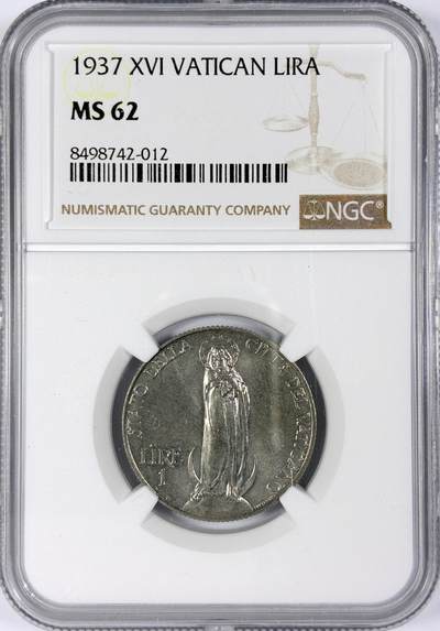 【雨安】【世界币章116期-评级币专场】2025-11-22 周六 19:30 保真【直播拍卖】 - [评级欧洲] Vatican 梵蒂冈 1里拉 1937年  NGC-MS62