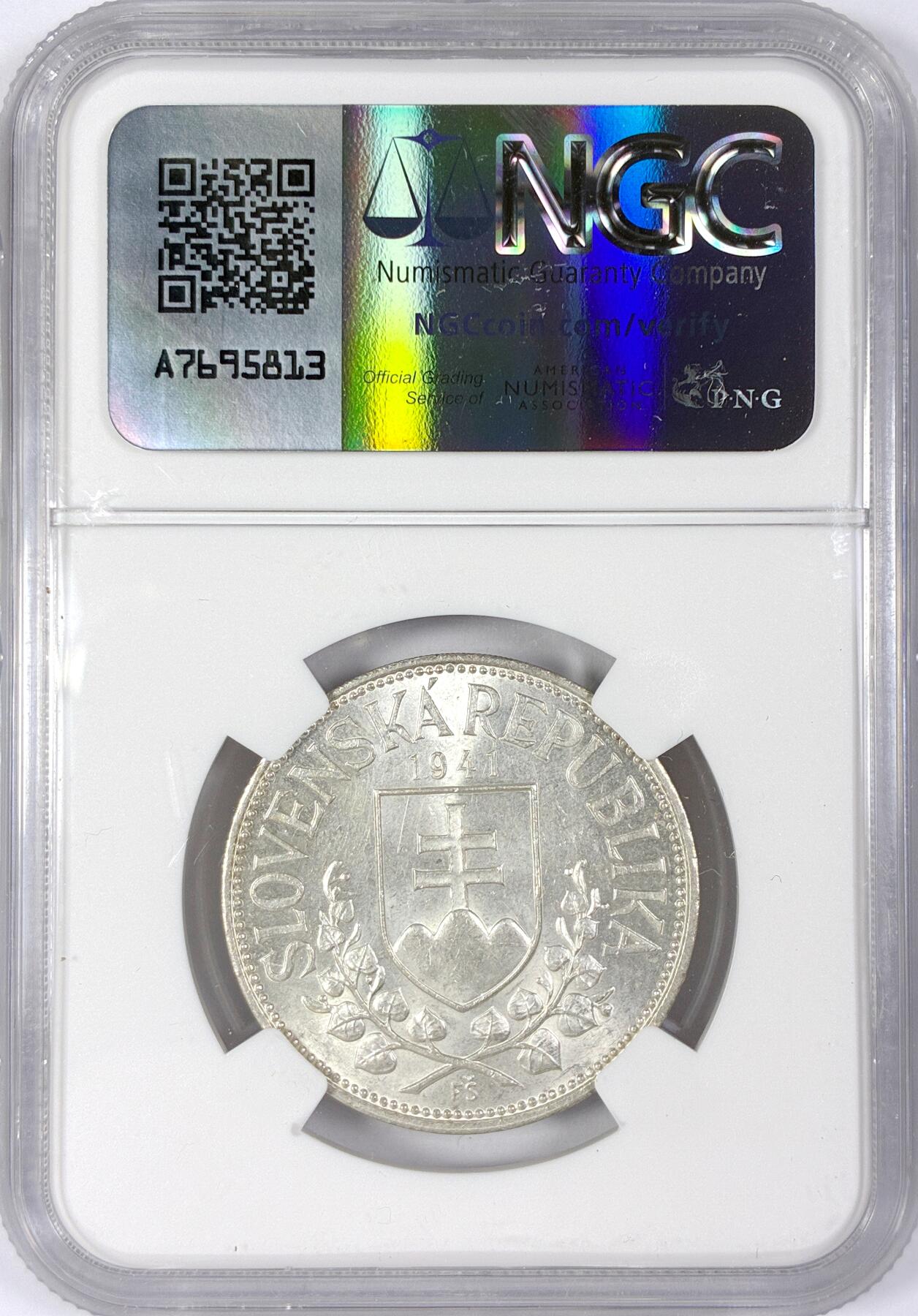 【雨安】【世界币章116期-评级币专场】2025-11-22 周六 19:30 保真【直播拍卖】 [评级欧洲] Slovakia 斯洛伐克 20克朗 1941年  NGC-MS63