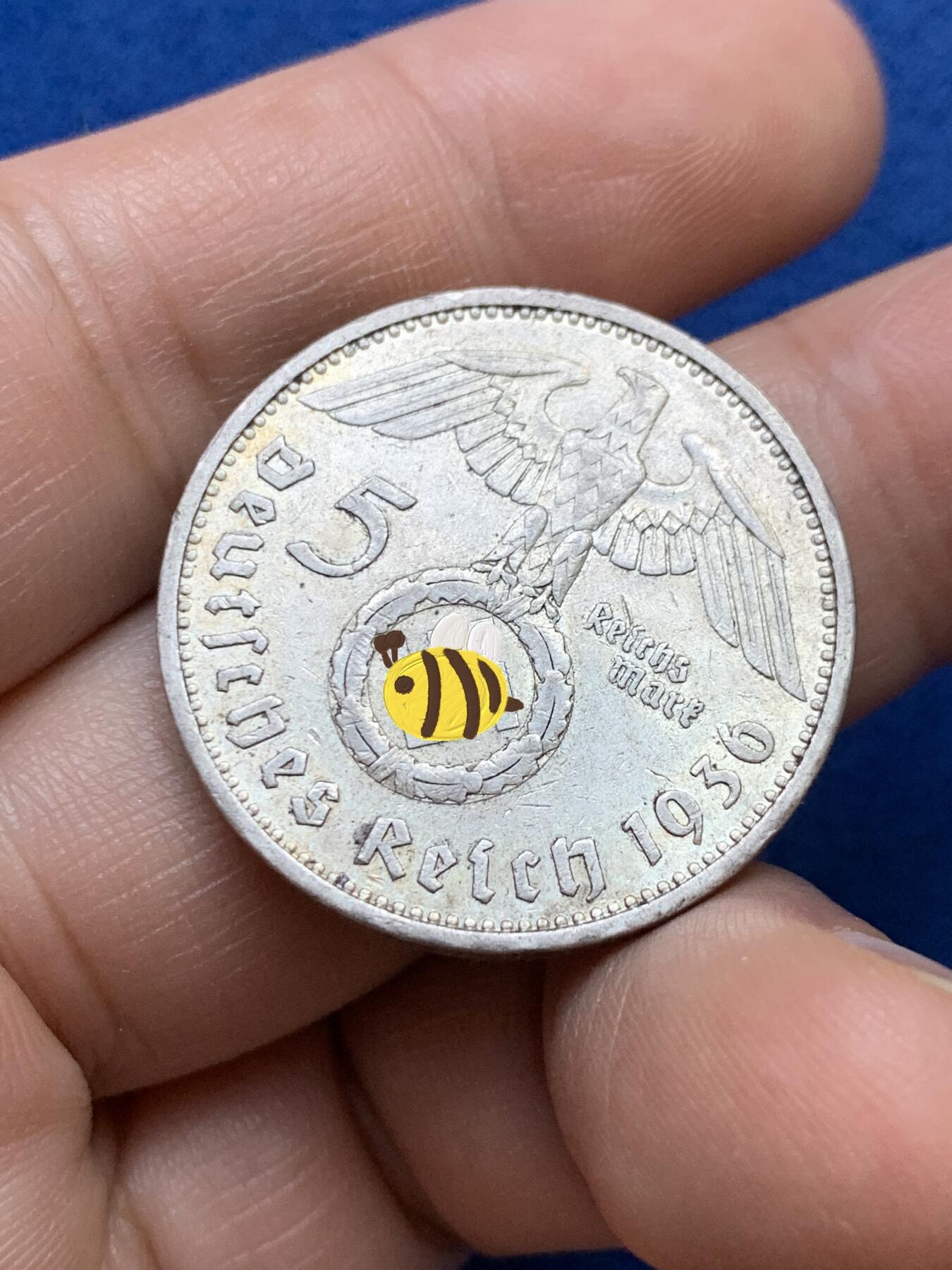 《竞宝斋》第439场 周日，周一，周二 3场连拍 （全场包邮） 德国 1936年 5马克 银币 A厂 风车版