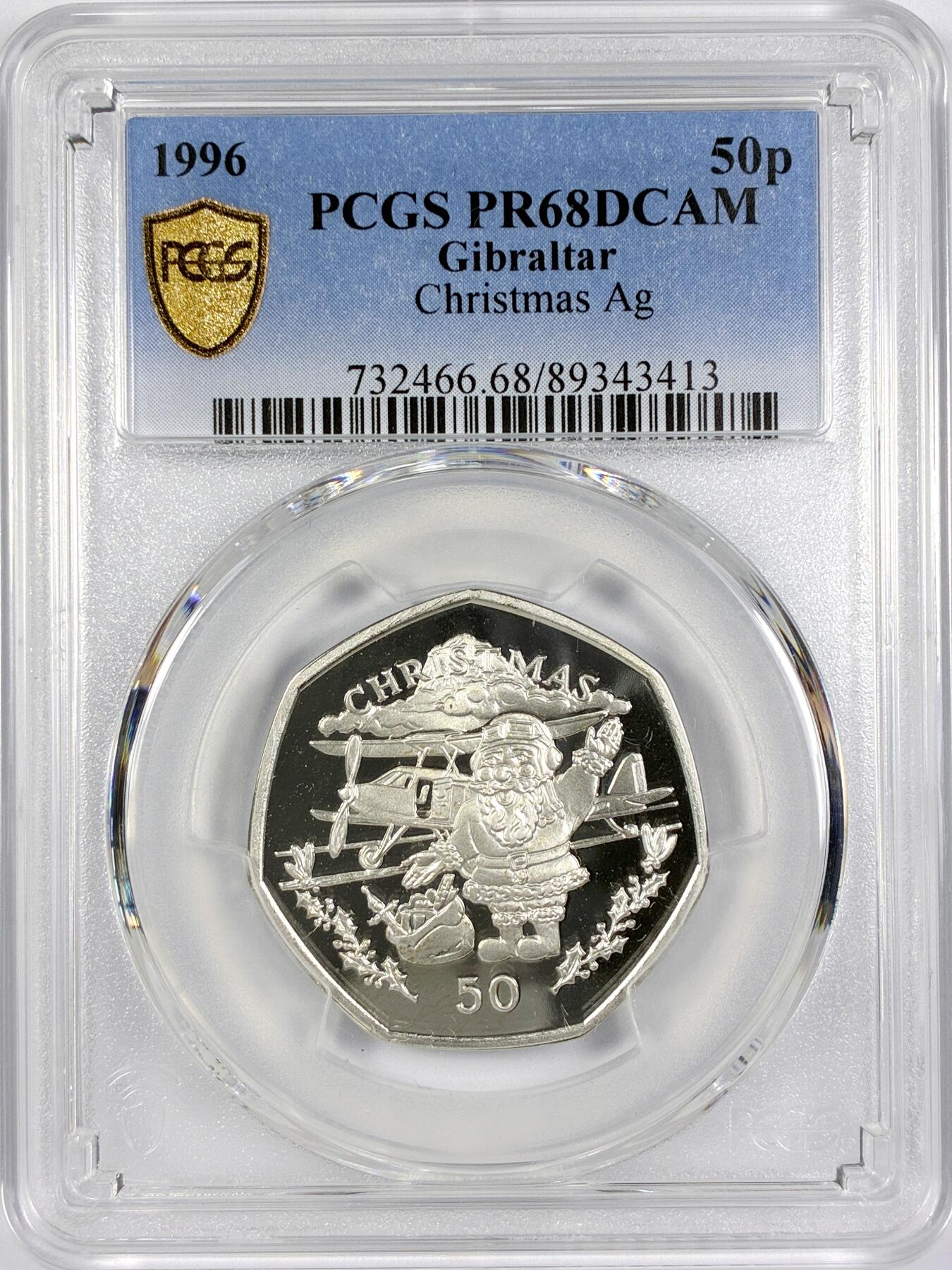 【雨安】【世界币章116期-评级币专场】2025-11-22 周六 19:30 保真【直播拍卖】 [评级现代] Isle of Man 直布罗陀 50便士 1996年 圣诞币 PCGS-PR68DCAM