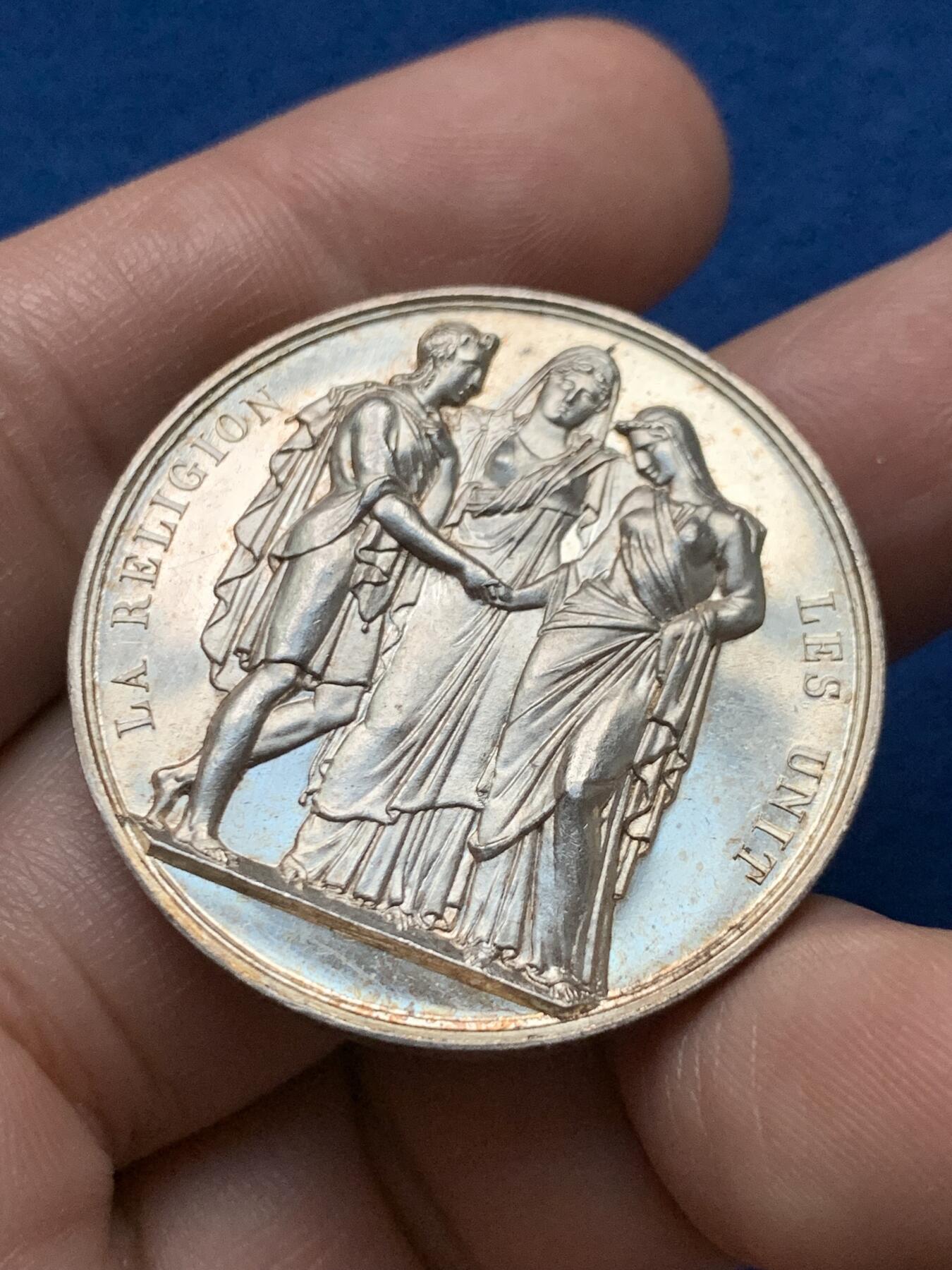 《竞宝斋》第440场 周日，周一，周二 3场连拍 （全场包邮） 法国婚姻与爱情纪念银章，21.71g，36mm，油灯边铭
