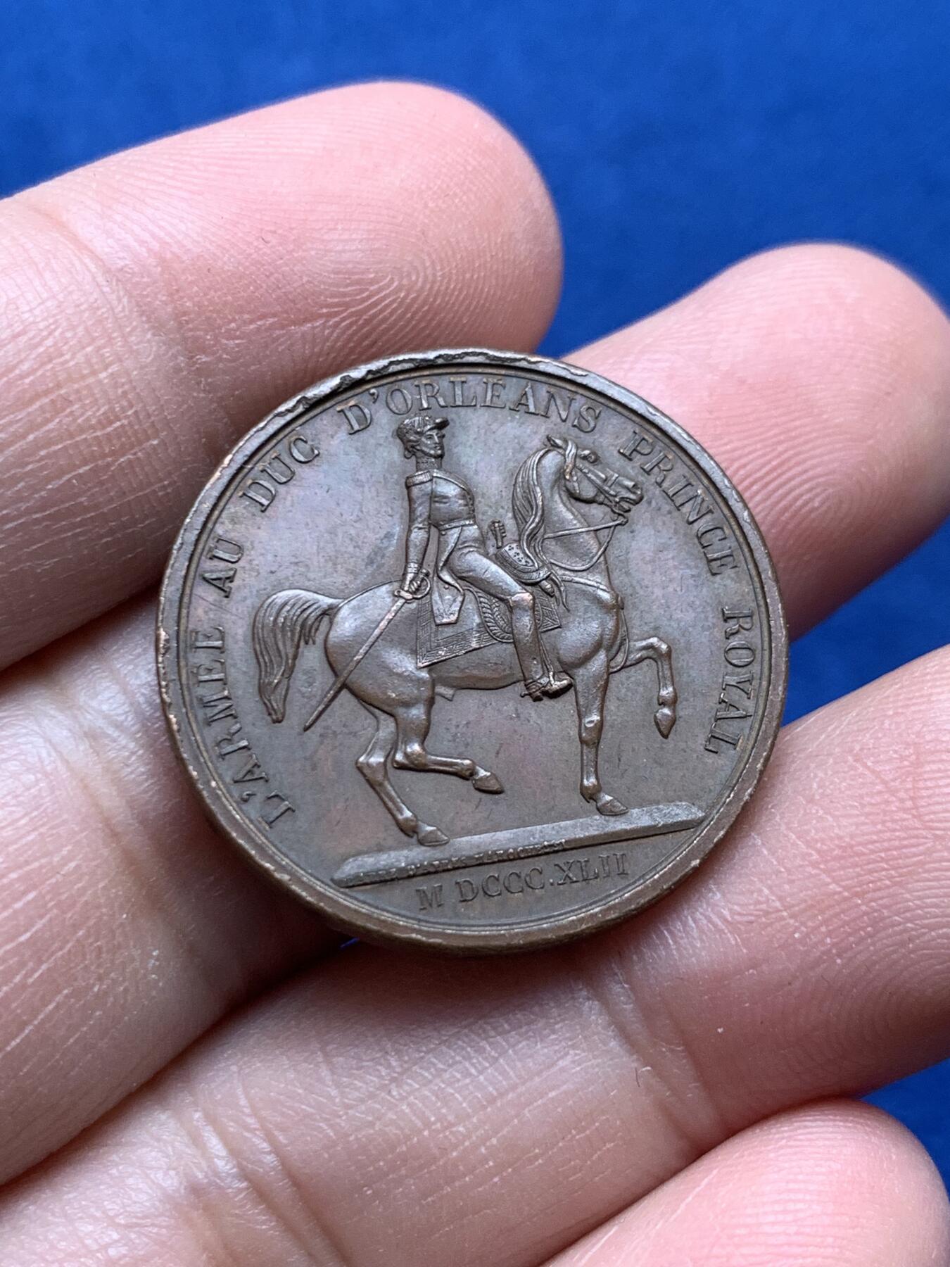 《竞宝斋》第440场 周日，周一，周二 3场连拍 （全场包邮） 法国陆军授予奥尔良公爵斐迪南·菲利普铜章，8.85g，27mm，手指边铭