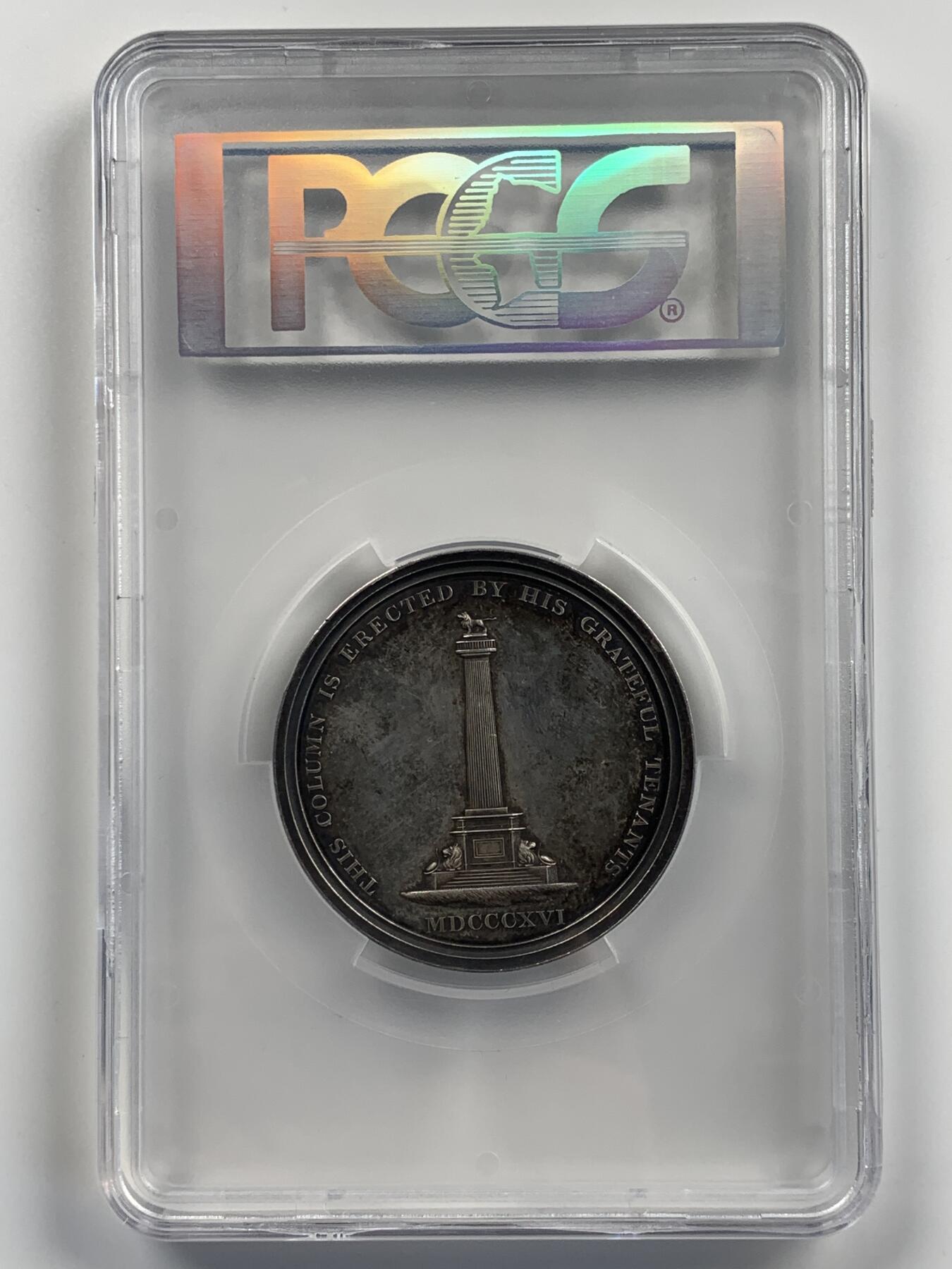 掌中浮雕-藏着的欧洲第042场 PCGS SP63 : 1816年英国诺森伯兰郡第二公爵休斯珀西爵士银章，54mm，BHM：917