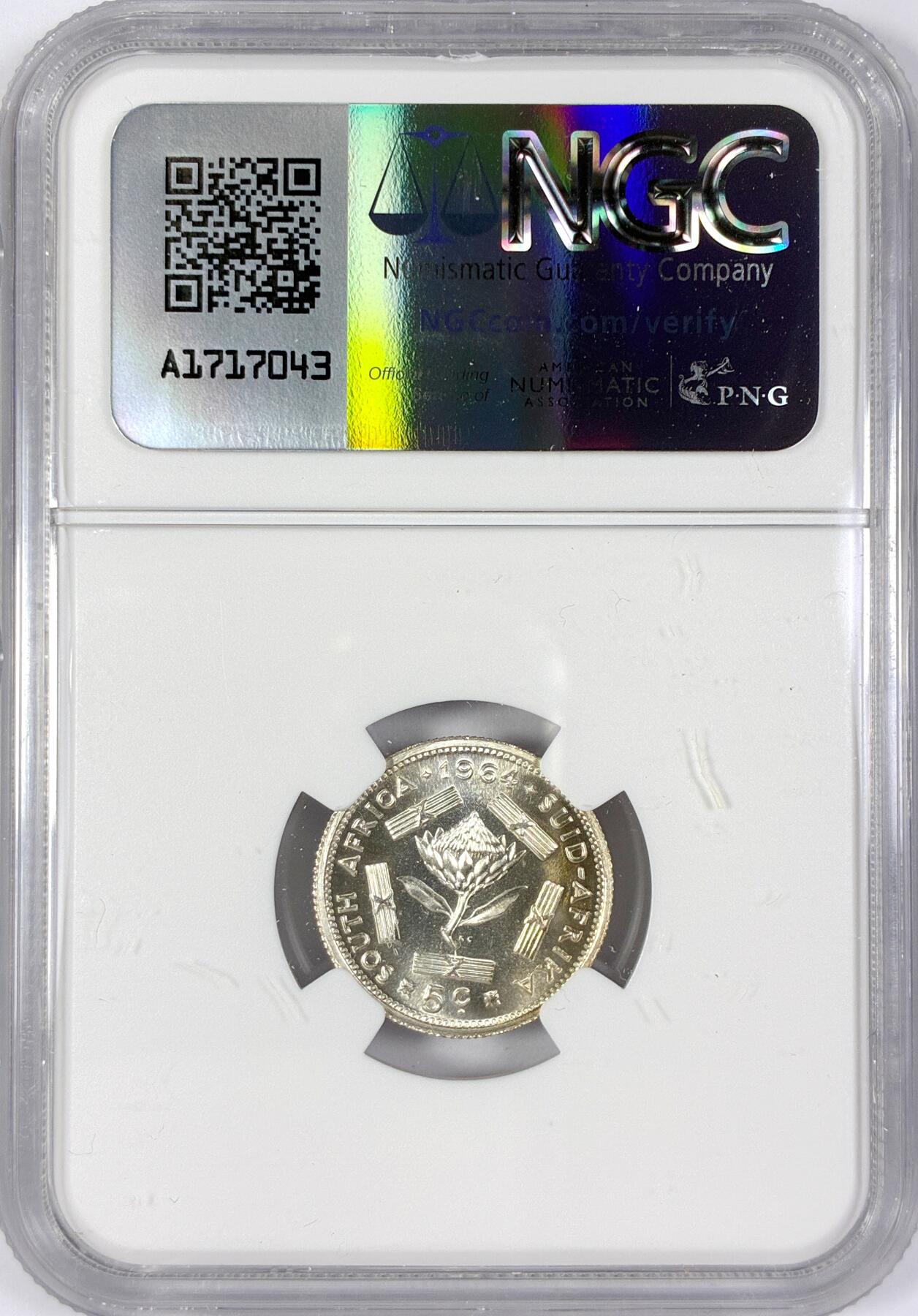 【雨安】【世界币章116期-评级币专场】2025-11-22 周六 19:30 保真【直播拍卖】 [评级非洲] South Africa 南非 5分 1964年 NGC-PF67