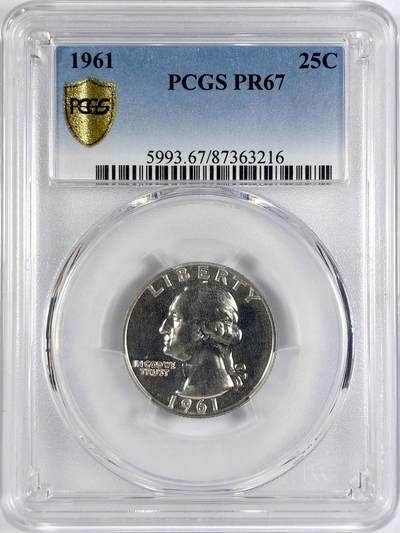 【雨安】【世界币章116期-评级币专场】2025-11-22 周六 19:30 保真【直播拍卖】 - [评级美洲] USA 美国 25美分 KM#0164 (1932-1964) 华盛顿 1961年 PCGS-PR67