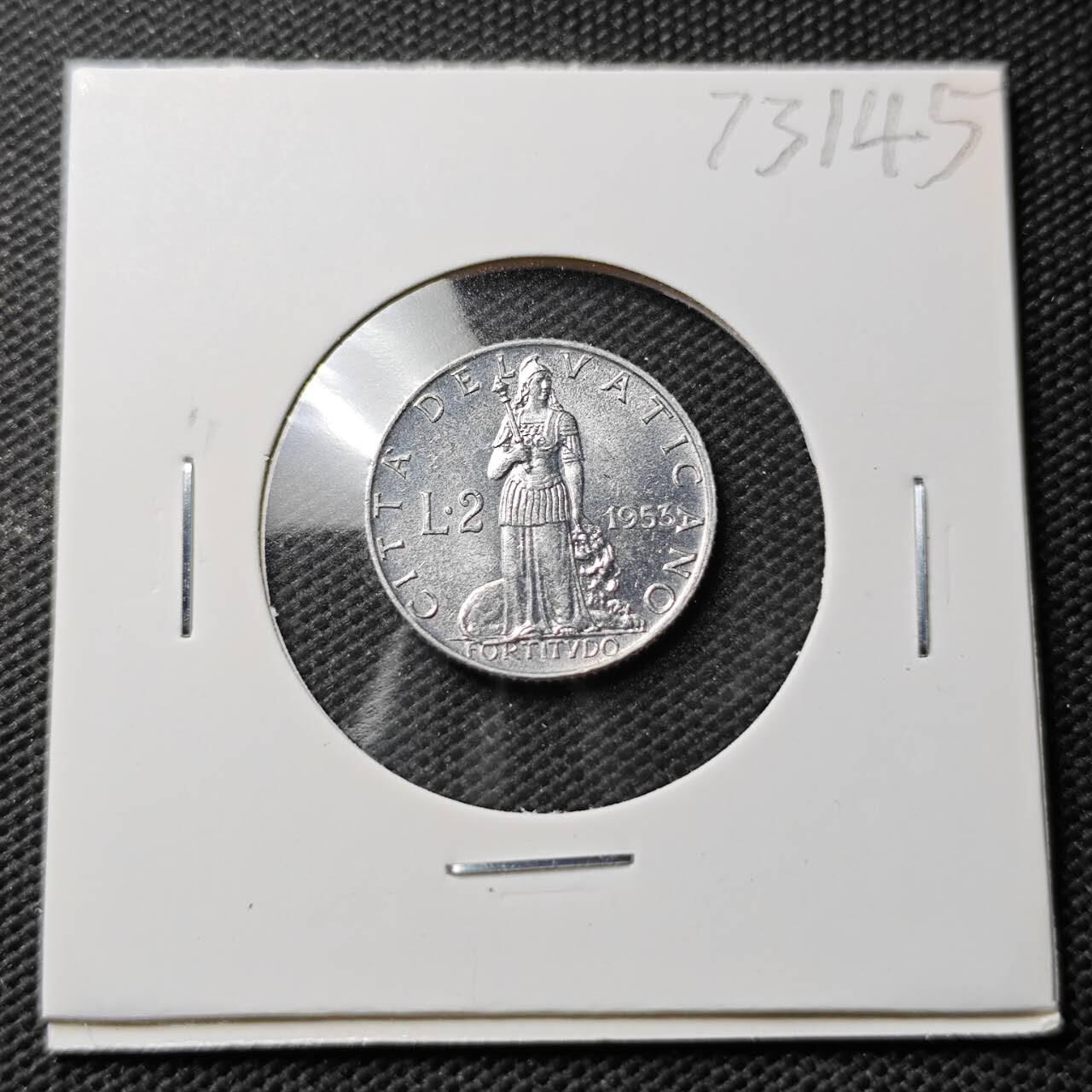 KK钱币收藏小铺  第373场  2月预留时间 周末发货  1953梵蒂冈2里拉 好品