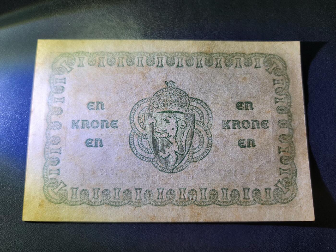 11月21号晚上8点 外国纸币自动截拍第61场 挪威1917年1克朗  老版 新品轻微黄