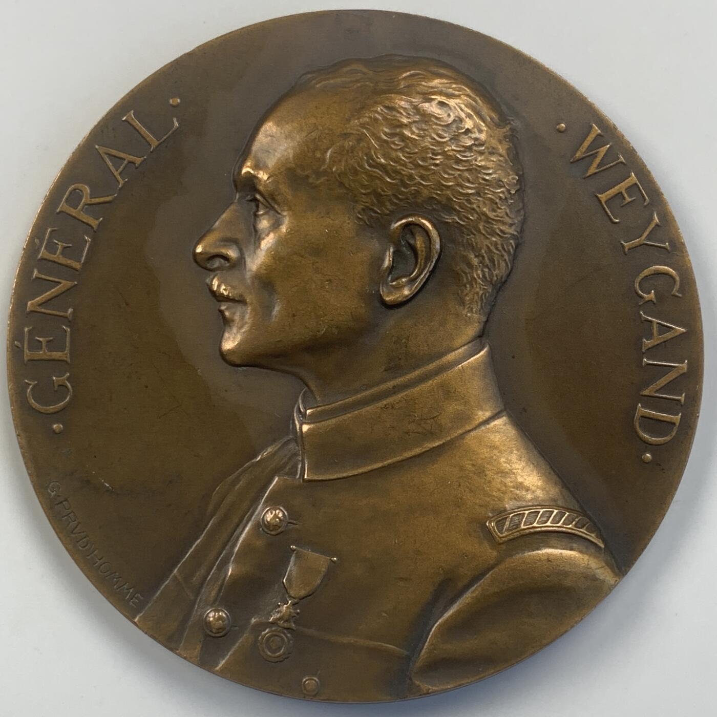 掌中浮雕-藏着的欧洲第042场 1935年法国陆军上将马克西姆·魏刚戎装纪念大铜章，68mm，134g