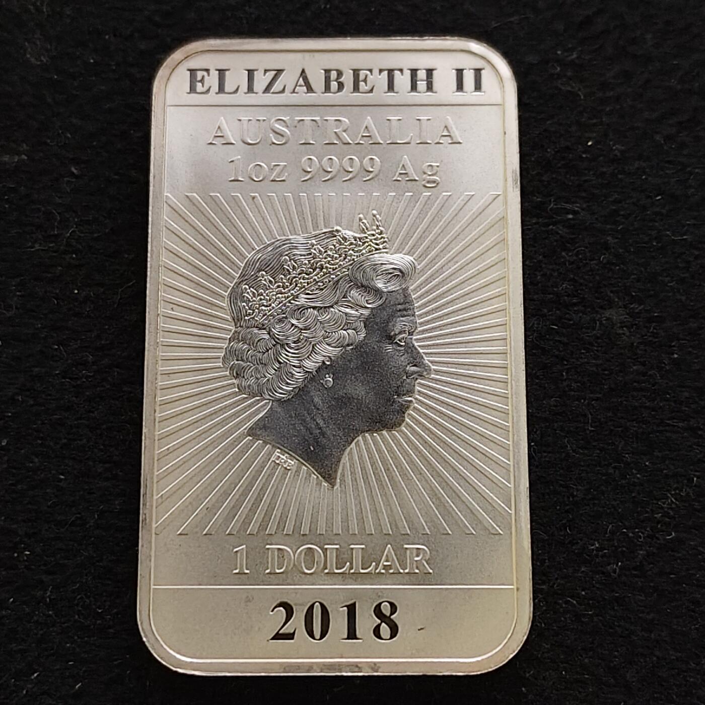 【全场包邮】纯粹捡漏拍479场（免费代拍第16场） 澳大利亚2018年1元中国龙图腾长方形1盎司（47.6×27.6毫米31.1克）9999纯银币