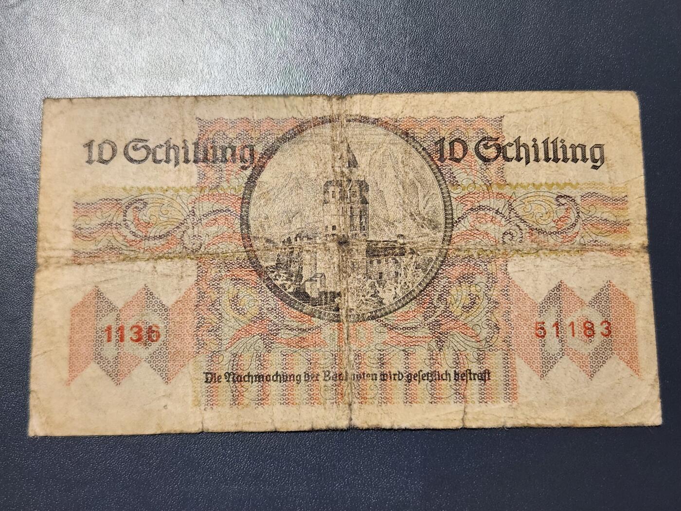 11月21号晚上8点 外国纸币自动截拍第61场 奥地利 1945年10先令 稀少