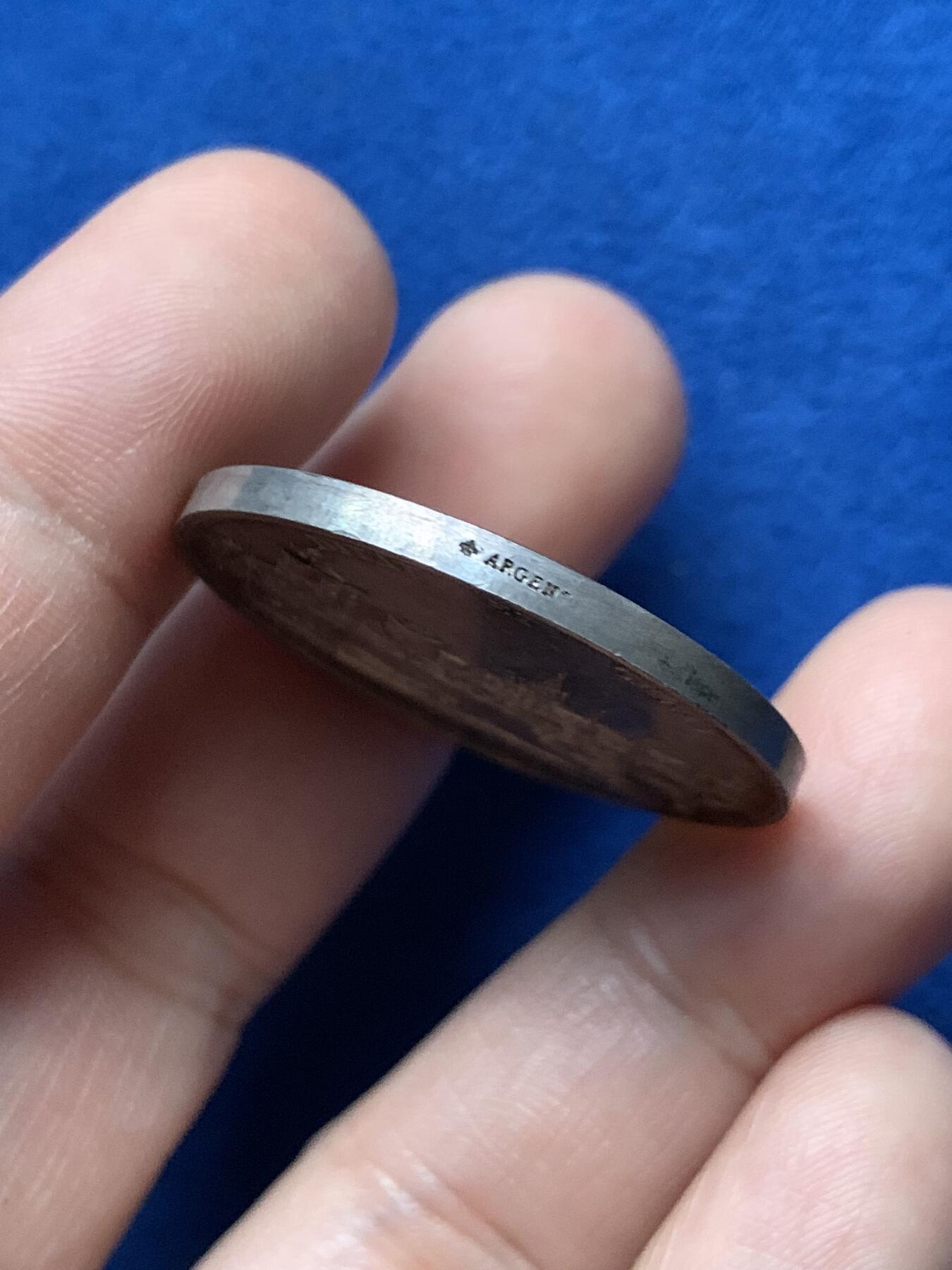 《竞宝斋》第440场 周日，周一，周二 3场连拍 （全场包邮） 法国罗谢尔贸易港口银章，33MM，16.9克，蜜蜂边铭