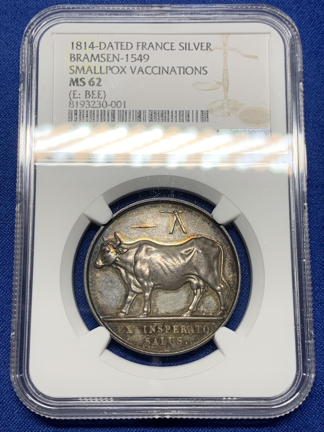 《竞宝斋》第440场 周日，周一，周二 3场连拍 （全场包邮） NGC MS62 法国巴黎疫苗接种银质代币