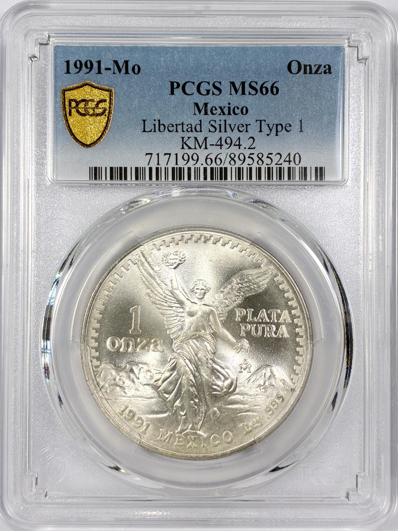 【雨安】【世界币章116期-评级币专场】2025-11-22 周六 19:30 保真【直播拍卖】 [评级现代] Mexico 墨西哥 投资银 自由女神 1盎司 1991年  PCGS-MS66