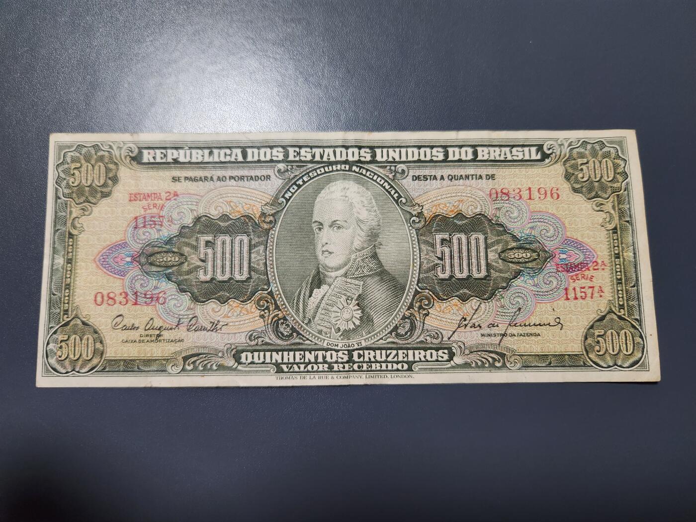 11月21号晚上8点 外国纸币自动截拍第61场 巴西1965年500克鲁塞罗 签名7 美品