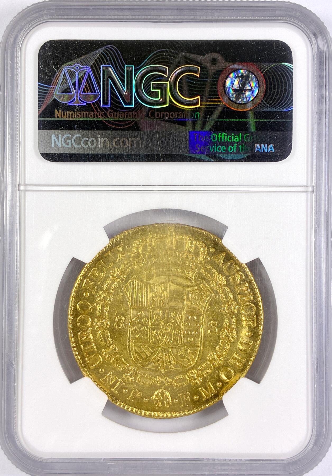 【雨安】【世界币章116期-评级币专场】2025-11-22 周六 19:30 保真【直播拍卖】 [金币] Spanish Colombia 西属哥伦比亚 斐迪南七世 8埃斯库多 1819年  NGC-UNC