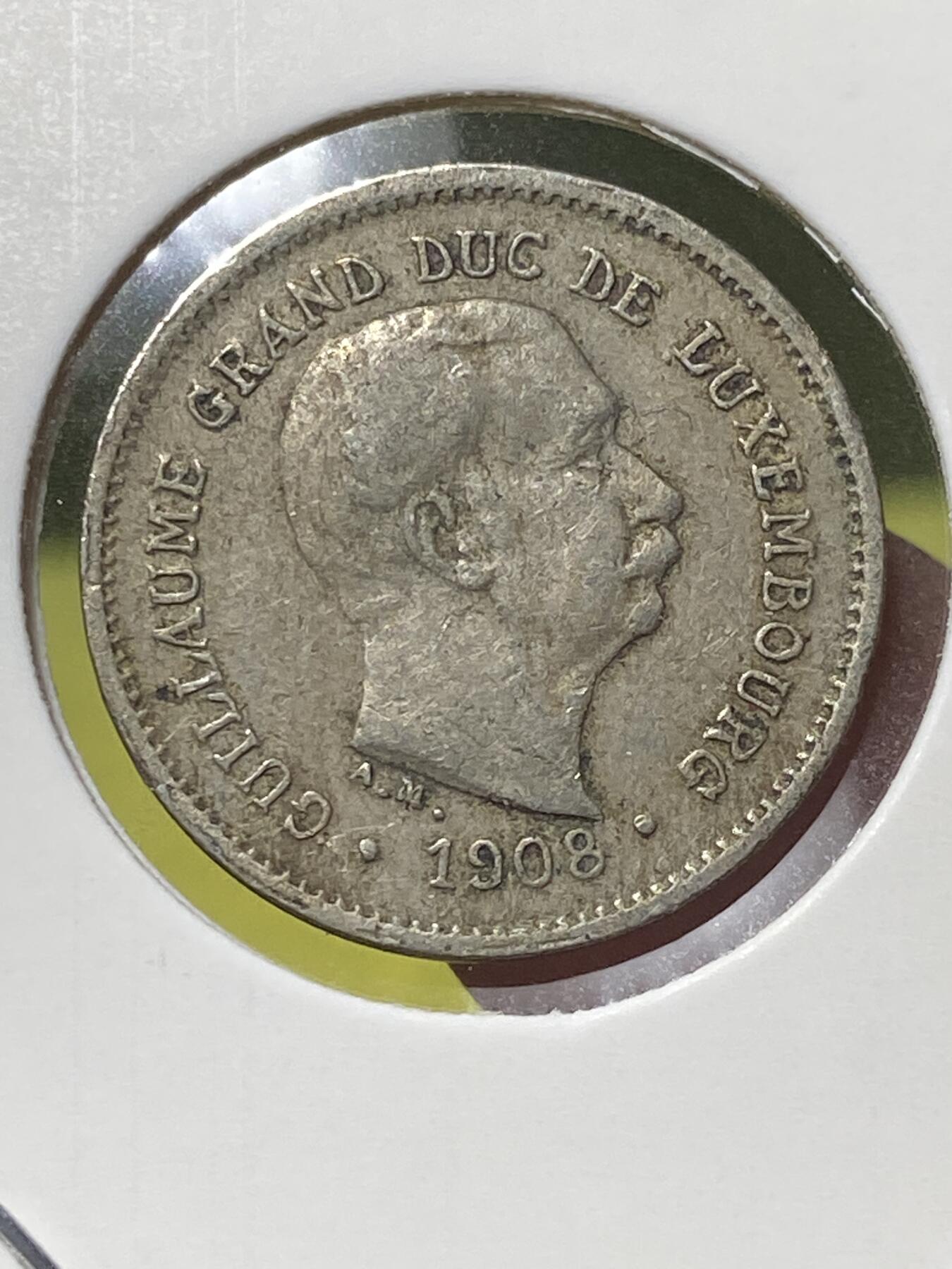 2025年第一百三十场(总第一百五十六场）外国好品纸夹散币场(免佣金) 稀少品种–卢森堡🇱🇺1908单年份5分(五任大公威廉四世时期)