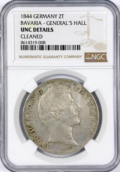 【雨安】【世界币章116期-评级币专场】2025-11-22 周六 19:30 保真【直播拍卖】 - [评级德国] Germany 德国 德意志 2泰勒 Bavaria巴伐利亚 历史泰勒 Thun.083 KM#0817 1844年 慕尼黑英雄殿 1844年  NGC-UNC