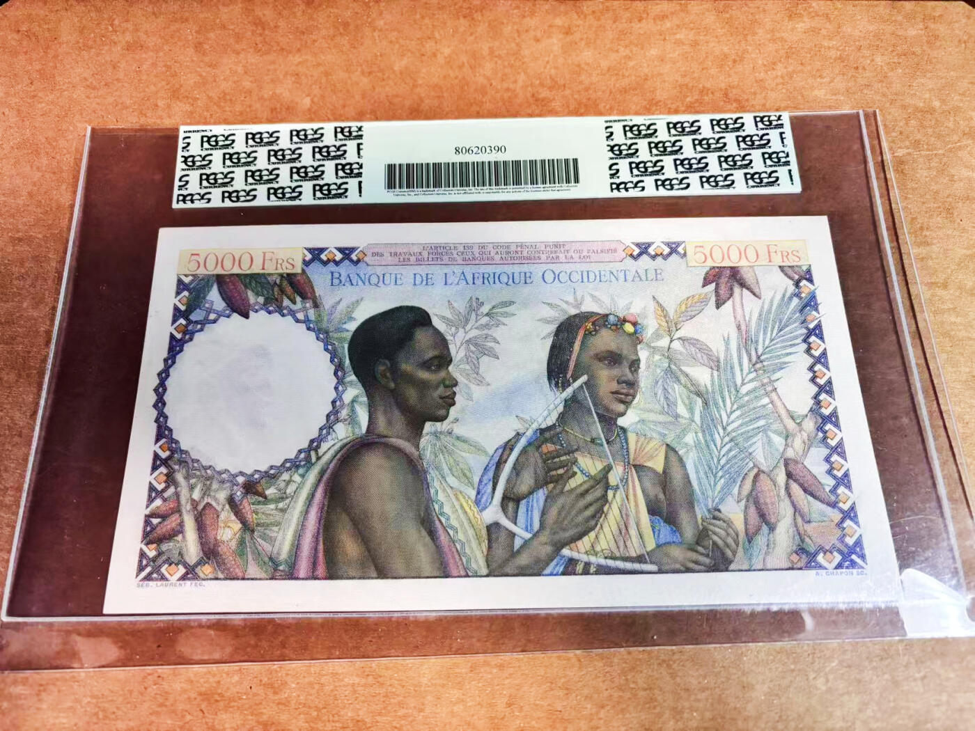 【Blue Auction】世界纸币精拍第752期——18级TOP拍卖/信誉/品质/专业/高效💫 法属西非1947-50年5000法郎 经典“五奶图”备受亲睐 殖民色彩浓厚 超大票幅 状态佳 PCGS绿标55