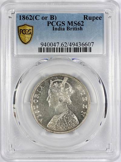 【雨安】【世界币章116期-评级币专场】2025-11-22 周六 19:30 保真【直播拍卖】 - [评级亚洲] India 英属印度 1卢比 KM#0473 1862年 维多利亚  PCGS-MS62