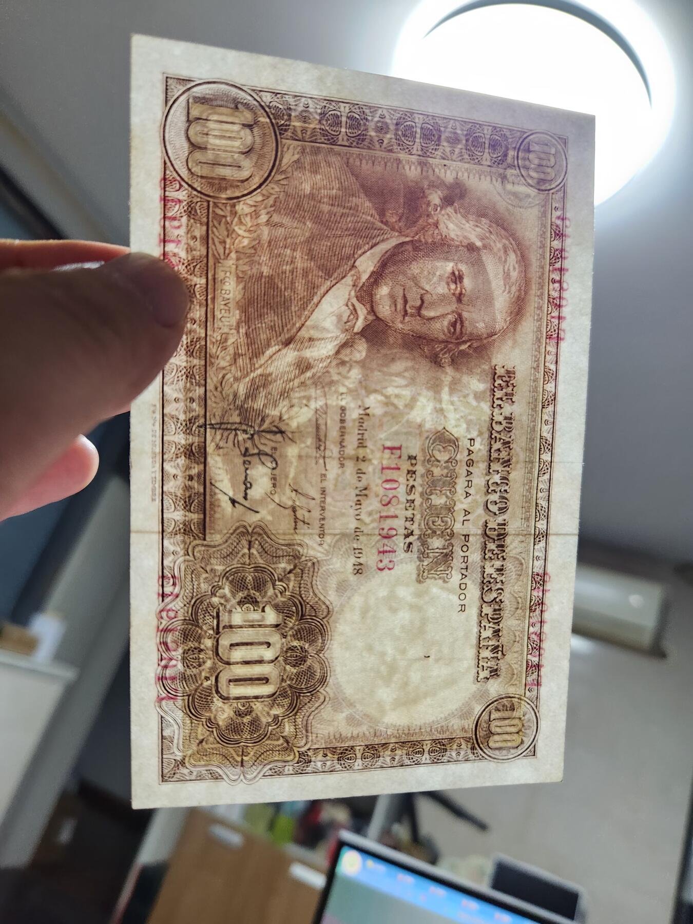 11月19号晚上8点 外国纸币自动截拍第61场 西班牙经典 近新 纸张有折白